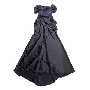 Silky 1980s Midnight Blue Vintage Long Formal Bridesmaid Prom Gown